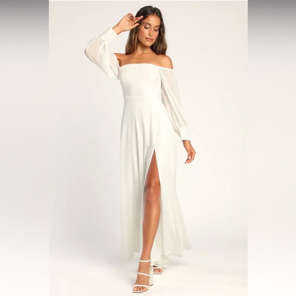 LULUS Feel the Romance White Off-the-Shoulder Maxi Dress